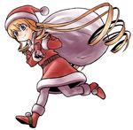  belt blonde_hair blue_eyes boots christmas drill_hair hat iefukurou long_hair pantyhose rozen_maiden running sack santa_costume santa_hat shinku solo very_long_hair 