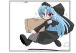  black_dress blue_hair boots bow box capelet cardboard_box dress hair_bow half_updo kieyza len pointy_ears red_eyes running solo tsukihime 