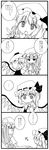  2girls 4koma :o bad_id bad_pixiv_id bangs blood blunt_bangs bow broken chibi clothes_grab comic crescent dress dress_grab flandre_scarlet greyscale hat hat_bow hime_cut long_hair low-tied_long_hair monochrome multiple_girls patchouli_knowledge pout sakura_(doors) short_hair side_ponytail sidelocks smile touhou translated wings |_| 