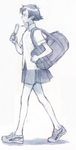  bag bandages blue duffel_bag food ice_cream makoto_(street_fighter) monochrome no_socks popsicle shirt shoes short_hair sketch skirt sneakers solo street_fighter street_fighter_iii_(series) 