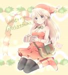  bad_id bad_pixiv_id bag bare_shoulders blonde_hair boots gift hat holding holding_gift itsuka letter long_hair original santa_hat skirt solo thighhighs 