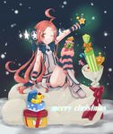  ahoge blush boots christmas gift gloves headset long_hair one_eye_closed popurieru red_eyes red_hair sf-a2_miki sitting snow solo star striped striped_legwear thighhighs very_long_hair vocaloid winter 