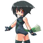 :d ass bad_id bad_pixiv_id bangs bare_shoulders black_gloves black_hair black_legwear blush breasts busou_shinki dd_(ijigendd) doll_joints from_side gloves hair_between_eyes howling_(busou_shinki) leotard looking_at_viewer looking_back multicolored multicolored_eyes open_mouth orange_eyes purple_eyes short_hair simple_background small_breasts smile solo tail tail_through_clothes thighhighs white_background 