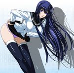  bent_over fura kampfer legs panties pantyshot sangou_shizuku school_uniform serafuku solo striped striped_panties thighhighs underwear 