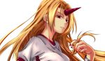  bad_id bad_pixiv_id blonde_hair horn hoshiguma_yuugi long_hair red_eyes sasaoka_tatsu solo touhou 