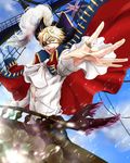  222 axis_powers_hetalia bad_id bad_pixiv_id blonde_hair coat eyepatch green_eyes hands hat jewelry male_focus open_clothes open_shirt pirate ring ship shirt solo united_kingdom_(hetalia) watercraft 