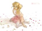  8981 bad_id bad_pixiv_id bandaid bare_shoulders blonde_hair blood dress green_eyes lips original pantyhose solo twintails 