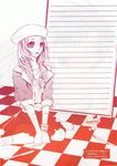  artist_request cake checkered food hat jacket long_hair skirt solo 