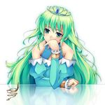  detached_sleeves dress green_eyes green_hair long_hair original pocket_watch solo taiyou_(tori_no_su_studio) tiara very_long_hair watch 