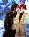  black_hair blue_eyes facial_hair gloves jacket kamizou long_hair multiple_boys mustache necktie red_hair ronove umineko_no_naku_koro_ni ushiromiya_battler 