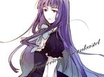  bad_id bad_pixiv_id blue_hair dress english frederica_bernkastel frills kuuko purple_eyes solo text_focus umineko_no_naku_koro_ni 