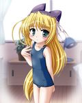  :&lt; blonde_hair blush flat_chest hat hat_with_ears long_hair neopure one-piece_swimsuit school_swimsuit solo swimsuit wreathlit_noel yoake_mae_yori_ruri_iro_na 