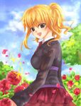  bad_id bad_pixiv_id blonde_hair bug butterfly flower insect maekawa_suu ponytail skirt solo umineko_no_naku_koro_ni ushiromiya_jessica 