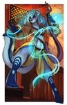  anthro blue_fur blue_hair clothed clothing feline female firetally fur hair half-closed_eyes inner_ear_fluff inside looking_at_viewer magic mammal multicolored_hair navel smile solo standing two_tone_hair 