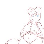  anthro blue_eyes bobbi_(artist) breasts chubby clothing female mammal nipples open_mouth raccoon simple_background solo thick_thighs undressing white_background 