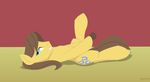  2015 animal_genitalia brown_hair caramel_(mlp) cutie_mark cyan_eyes earth_pony equine erection feral friendship_is_magic fur hair holding_penis horse horsecock hoverrover looking_at_viewer lying male mammal my_little_pony nude on_back on_floor penis pony simple_background smile solo yellow_fur 