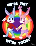  abstract_background babs_bunny buster_bunny chibitracy clothing english_text female hand_holding lagomorph male mammal rabbit text tiny_toon_adventures underwear warner_brothers young 