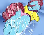  2015 anthro anthrofied artsenravenbrave barefoot butt clothed clothing cum cum_in_hair cum_on_butt cum_on_face cum_on_feet cum_on_leg earth_pony equine female friendship_is_magic hair horse humanoid_feet lying mammal messy mrs_cake_(mlp) my_little_pony on_front panties plantigrade pony soles solo underwear 