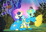  2015 arachnid arthropod blue_eyes bonbon_(mlp) bump cheerleader cobwebs duo equine female friendship_is_magic horn horse lyra_heartstrings_(mlp) mammal my_little_pony outside pixelkitties pompoms pony spider unicorn yellow_eyes 