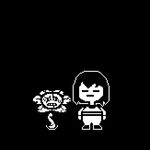  :| ambiguous_gender black_and_white black_background clothing flower flowey_the_flower flowey_the_flower_(underfell) hair human looking_at_viewer mammal monochrome nervous plant protagonist_(underfell) protagonist_(undertale) schelebro simple_background sprite underfell undertale video_games 