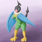  anthro anthrofied avian beak bird blue_eyes breasts chatot claws eyelashes feathers female flygon_(artist) fur looking_at_viewer neck_tuft nintendo nipples nude open_mouth pok&eacute;mon pok&eacute;morph posexe pussy smile solo tuft video_games wings 