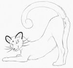  2015 animal_genitalia anus butt cat feline female feral fur looking_back mammal monochrome nintendo pencil_(artwork) persian pok&eacute;mon presenting pussy raised_tail simple_background smile solo tongue tongue_out traditional_media_(artwork) video_games white_background yaroul 