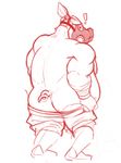  butt clothing horrorbuns looking_at_viewer male mammal mooning overwatch pants pants_down pig porcine roadhog_(overwatch) simple_background solo undressing white_background 