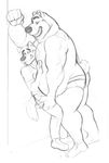  bear briefs canine clothing horrorbuns male male/male mammal monochrome muscular pants pants_down simple_background underwear undressing white_background wolf 