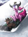  bovine duo earth_pony equine female friendship_is_magic helmet horse ibsn mammal my_little_pony pinkie_pie_(mlp) pony sled snow yak 