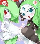  &lt;3 blue_eyes blush breasts duo female kirlia legendary_pok&eacute;mon looking_at_viewer meloetta mizo_ne nintendo pok&eacute;mon pregnant red_eyes small_breasts video_games 