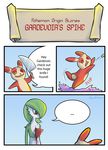  accident blood comic ditto english_text epifex gardevoir impalement knife nintendo pok&eacute;mon red_eyes simple_background spinda spiral_eyes text video_games wounded 