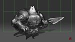  2015 ambiguous_gender anthro armor canine clothed clothing cute greater_dog grey_background mammal melee_weapon monochrome muscular oneobese polearm simple_background solo spear text tongue tongue_out undertale video_games weapon 