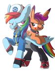  blue_feathers cub duo equine feathers female friendship_is_magic hat ibsn mammal my_little_pony neckless pegasus ponemon rainbow_dash_(mlp) scootaloo_(mlp) wings young 
