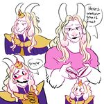  2015 adult_asriel_dreemurr armor asriel_dreemurr blush cape catbeansclub clothing eyewear floppy_ears glasses horn king male monster royalty solo 