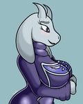  anthro big_breasts blush breast_rest breasts canastus caprine chubby clothing female fur goat horn mammal mature_female mother parent purple_eyes robe solo toriel undertale video_games white_fur 