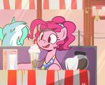  absurd_res beverage candylux clothed clothing coffee cup diner earth_pony equine female food friendship_is_magic fur hair hi_res horn horse lyra_heartstrings_(mlp) mammal milkshake multicolored_hair my_little_pony pink_fur pink_hair pinkie_pie_(mlp) pony sitting smile table two_tone_hair unicorn 