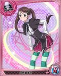  aqua_eyes brown_hair card_(medium) character_name chess_piece high_school_dxd kuoh_academy_school_uniform long_hair looking_at_viewer nimura_ruruko official_art pawn pleated_skirt purple_skirt skirt smile solo striped striped_legwear thighhighs trading_card twintails 