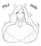  animal_humanoid bell bewbchan big_breasts bovine breasts cleavage clothed clothing cow_humanoid female horn huge_breasts humanoid mammal monochrome sweater text 