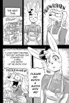  anthro breasts canine clothed clothing comic daigaijin dialogue dog duo english_text female furryfight_chronicles lagomorph magazine male mammal mellow_(furryfight_chronicles) monochrome muko rabbit text 