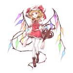  blonde_hair blush boots cross-laced_footwear crystal flandre_scarlet full_body hat hat_ribbon image_sample lace-up_boots laevatein looking_at_viewer minust mob_cap open_mouth pointy_ears puffy_sleeves red_eyes ribbon shirt short_hair short_sleeves side_ponytail simple_background skirt skirt_set smile solo thighhighs touhou twitter_sample vest white_background white_legwear wings wrist_cuffs 