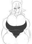  animal_humanoid bewbchan big_breasts bovine breasts chubby cleavage clothed clothing cow_humanoid female horn huge_breasts humanoid mammal monochrome swimsuit wide_hips 