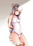  haku_(p&amp;d) highres long_hair one-piece_swimsuit puzzle_&amp;_dragons school_swimsuit silver_(chenwen) solo standing swimsuit tail tiger_tail white_hair white_school_swimsuit white_swimsuit yellow_eyes 