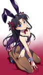  animal_ears black_hair blue_eyes bow bowtie bunny_ears bunny_tail bunnysuit detached_collar fate/stay_night fate_(series) long_hair pantyhose solo tail toosaka_rin two_side_up ungen wrist_cuffs 
