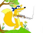  canine clothing flower fox gloves gun male mammal mask plant ranged_weapon simple_background solo swiper tagme tree unknown_artist weapon white_background 