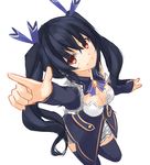  bare_shoulders black_hair breasts cleavage hair_ornament himajin_(starmine) long_hair looking_at_viewer medium_breasts neptune_(series) noire pointing pointing_at_viewer red_eyes sketch solo twintails 