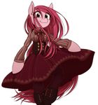  2015 clothed clothing dress earth_pony equine female footwear friendship_is_magic hair horse legwear long_hair looking_at_viewer mammal my_little_pony pink_hair pinkamena_(mlp) pinkie_pie_(mlp) pony simple_background solo umeguru white_background 