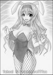  animal_ears bow bowtie bunny_ears bunny_tail bunnysuit cecilia_alcott detached_collar fishnet_pantyhose fishnets graphite_(medium) greyscale infinite_stratos leotard long_hair monochrome nightmare77zx pantyhose solo standing tail traditional_media wrist_cuffs 