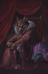  anthro clothed clothing crown dark feathers feline female green_eyes looking_at_viewer mammal pillow queen redwall robe royalty sitting solo throne thrushes tsarmina_greeneyes wildcat 