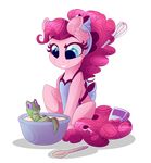  alligator alpha_channel apron blue_eyes bowl earth_pony equine female feral food friendship_is_magic fur gummy_(mlp) hair horse lolepopenon mammal my_little_pony pink_fur pink_hair pinkie_pie_(mlp) pony purple_eyes reptile scalie simple_background sitting smile transparent_background whisk 
