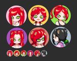  alternate_hair_color alternate_hairstyle bad_id bad_pixiv_id black_hair blush_stickers breasts cleavage collarbone fangs glasses green_eyes medium_breasts octarian octoling pointy_ears ponytail red_hair smile splatoon_(series) splatoon_1 tentacle_hair twintails yuta_agc 